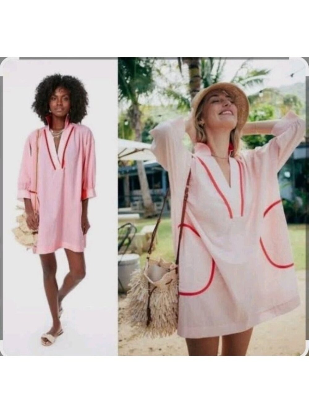 Pomander Place Tuckernuck Lizzie Coverup Pink Cotton V-Neck Dress Size L